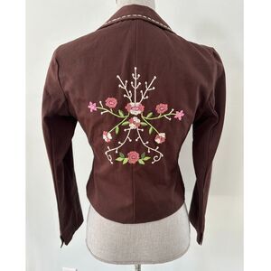 Vintage Y2k Pink Collection Chocolate Brown Floral Embroidered Blazer Juniors M